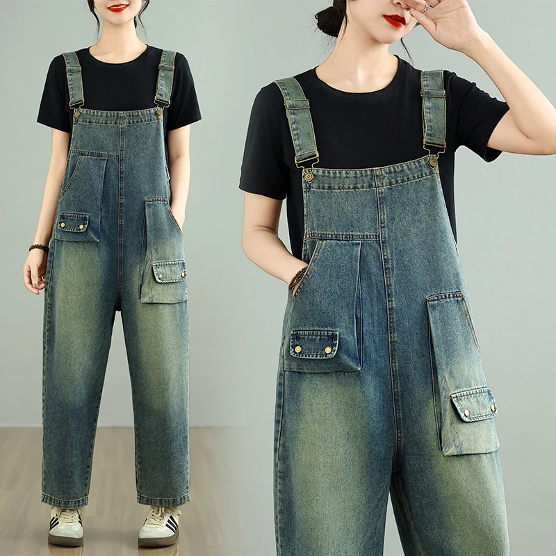 

Spring New High Waist Slim Design Blue Denim Overalls Women plus Size Casual Sle Long Pants Faionable And Versatile