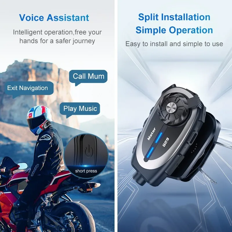 Hot Selling Q29 Motorcycle Helmet Headset with Camera 1080p Wireless Motorbike 2 People Intercom 500M with Multi-people Music
