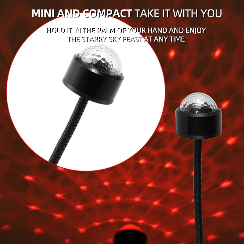 1pc Mini Car Roof Star Night Interior Lights USB LED Projector Atmosphere Lamp Adjustable For Auto Roof Room Ceiling Party Decor