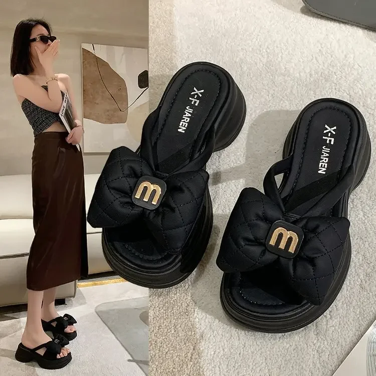 Sandalias de mujer con nudo de mariposa a la moda para verano, versión mejorada de goma para uso en exteriores, lindas sandalias planas sin cordones estilo chino