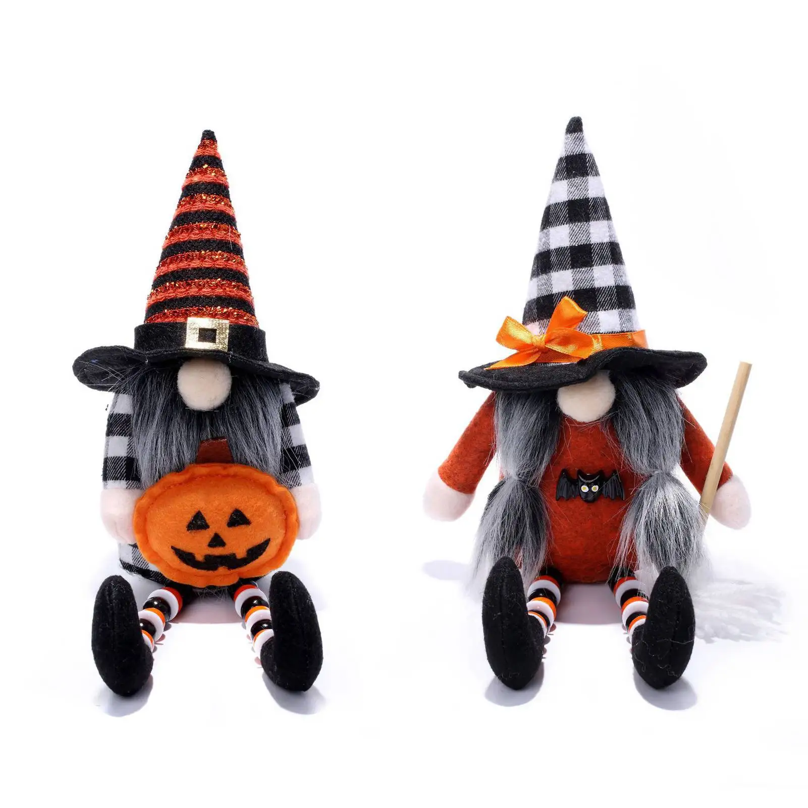 

2pcs Gnome Doll Flocked Cloth Cute Lucky Black Orange Color Scheme Faceless Gnome for Festival Decorations