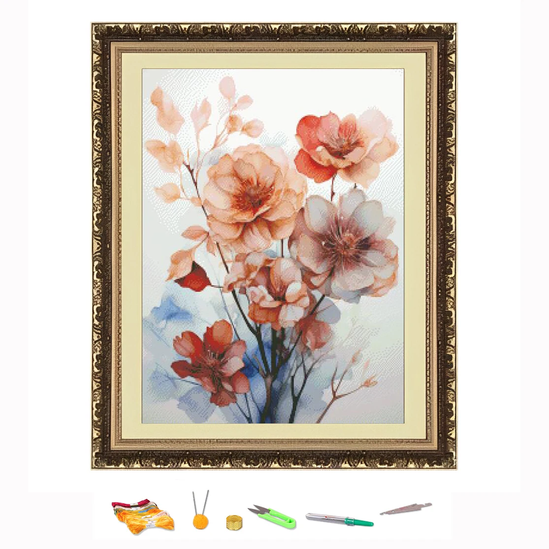 Cross Stitch Embroidery Pink Flowers Cotton Thread Painting DIY Needlework Set Counted Printed on Canvas 11CT Home Decoration