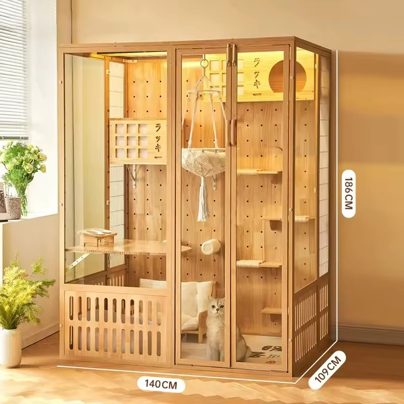 Luxury Large Solid Wood Pet Cat Cage House Customizable Modern Design For Home Or Mall Use