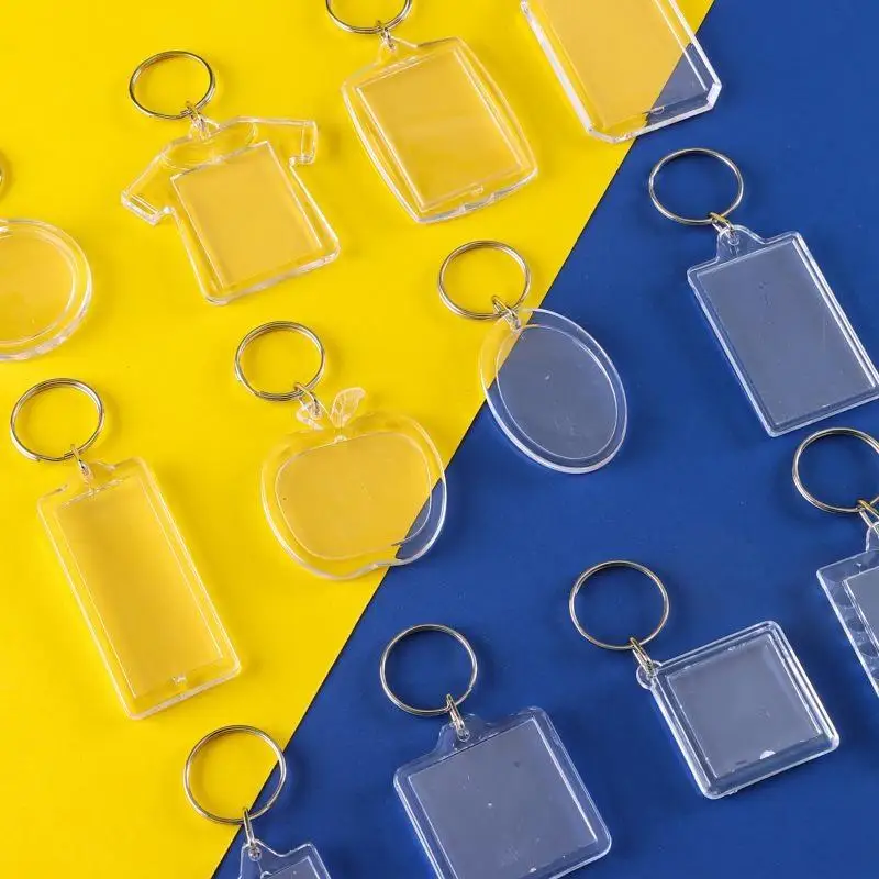 Transparent Blank DIY Acrylic Photo Frame Keychain Rectangle Insert Split Ring for Valentine's Day Couple Gift