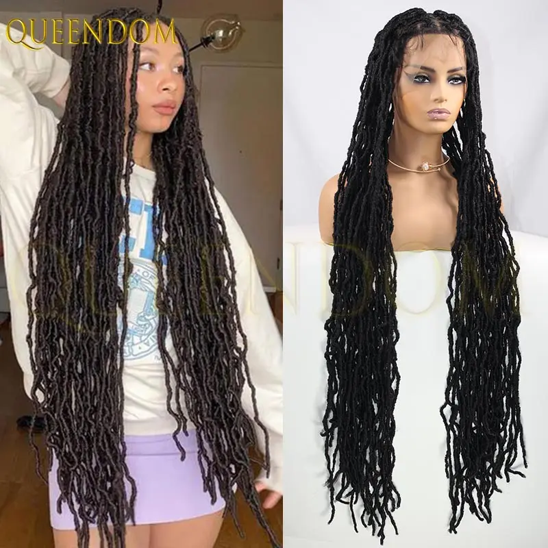 Pelucas sintéticas de 40 "para mujeres negras, trenzas frontales de encaje 360, pelucas trenzadas senegalesas suaves