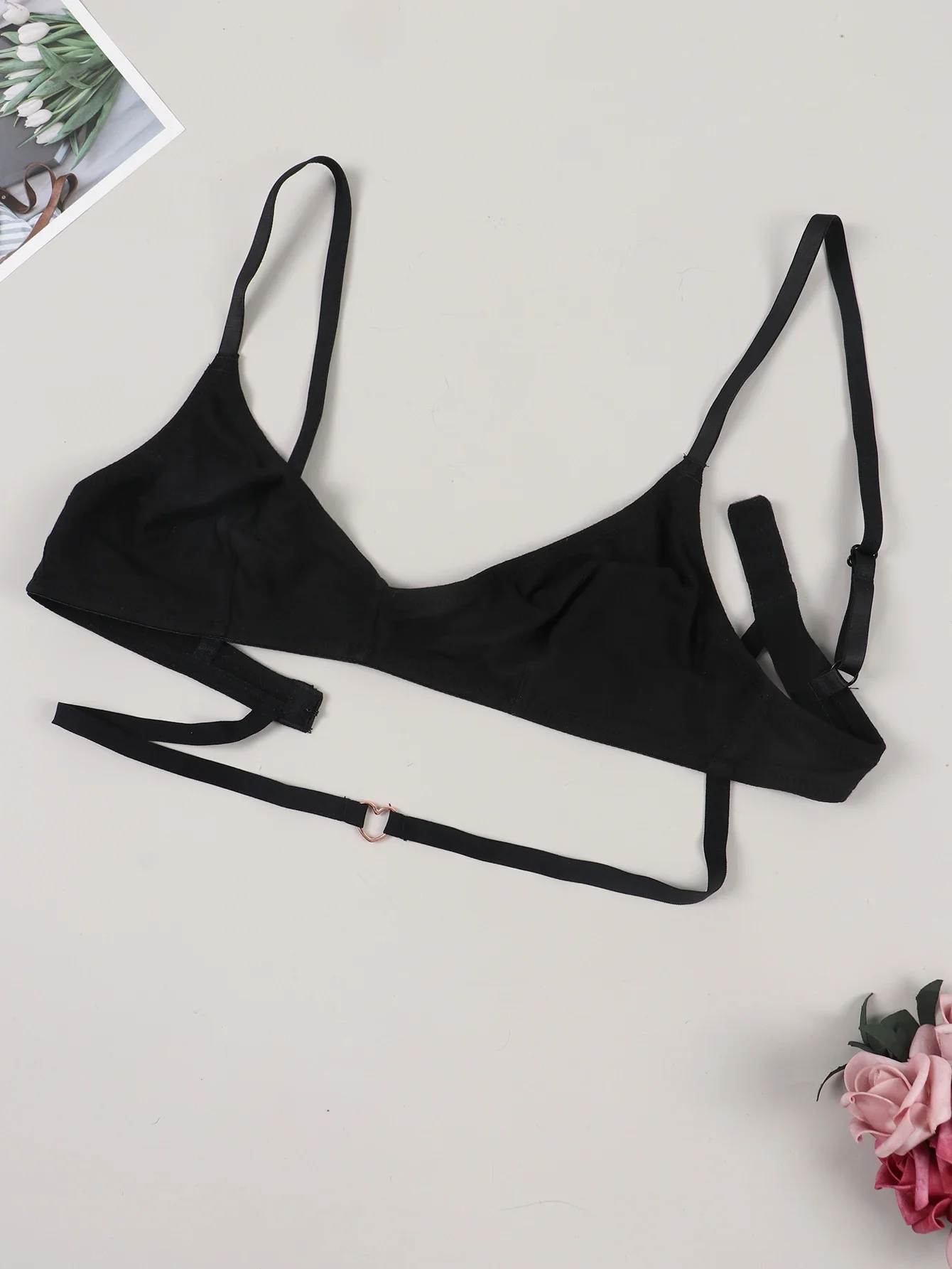 Women Sexy Unlined Bra with Bondage Belt Wireless Simple Soft Sports Bralette