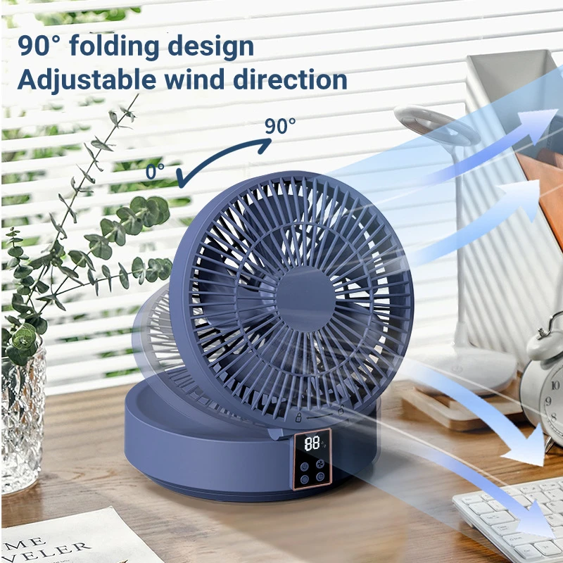 Wall Mounted Fan With Remote Control Portable Rechargeable USB Electric Folding Fan Nightlight Auto Rotary Air Cooler Household