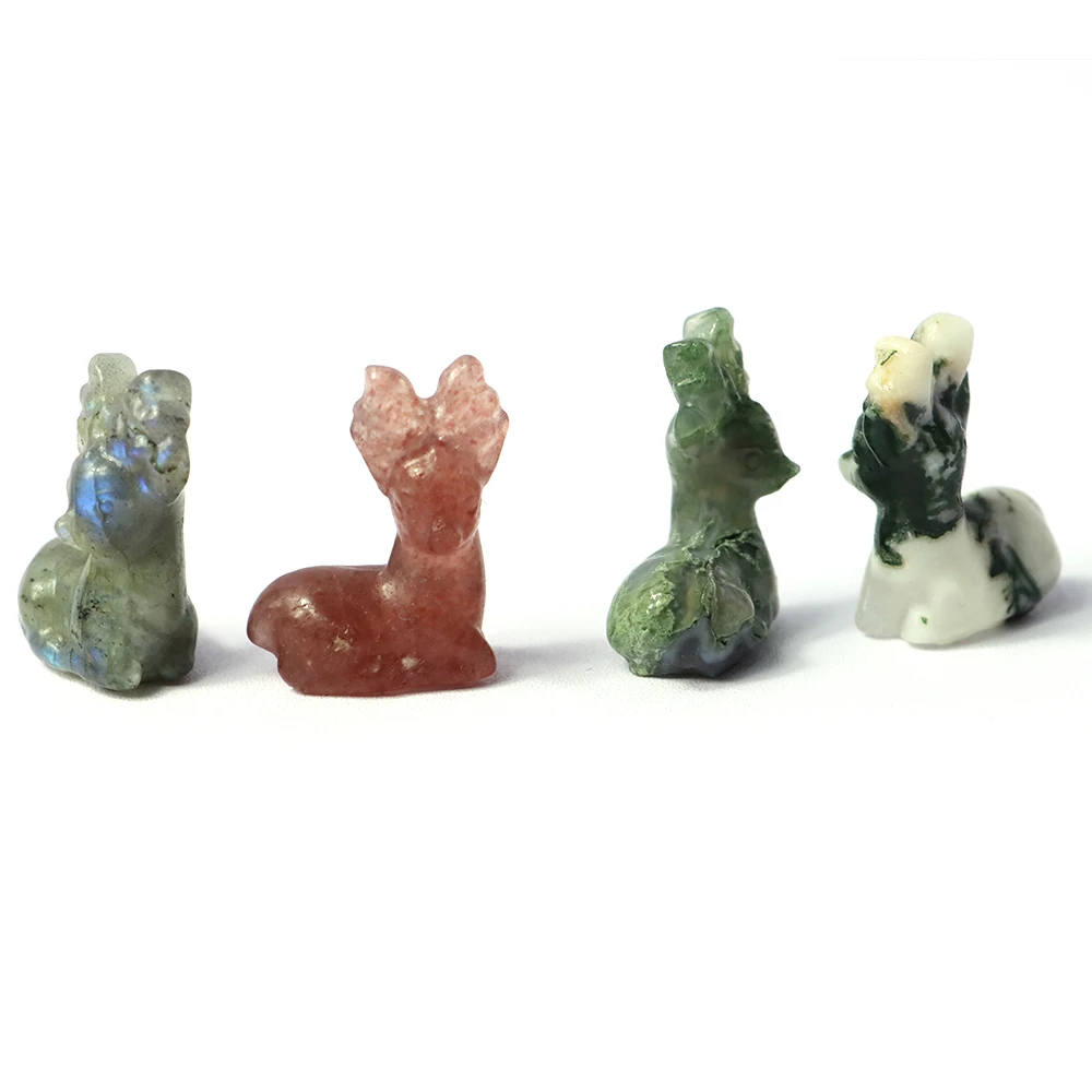 30mm Sika Deer Statue Natural Stone Decoration Miniatures Fairy Garden Healing Crystal Animals Figurine Ornament Christmas Craft