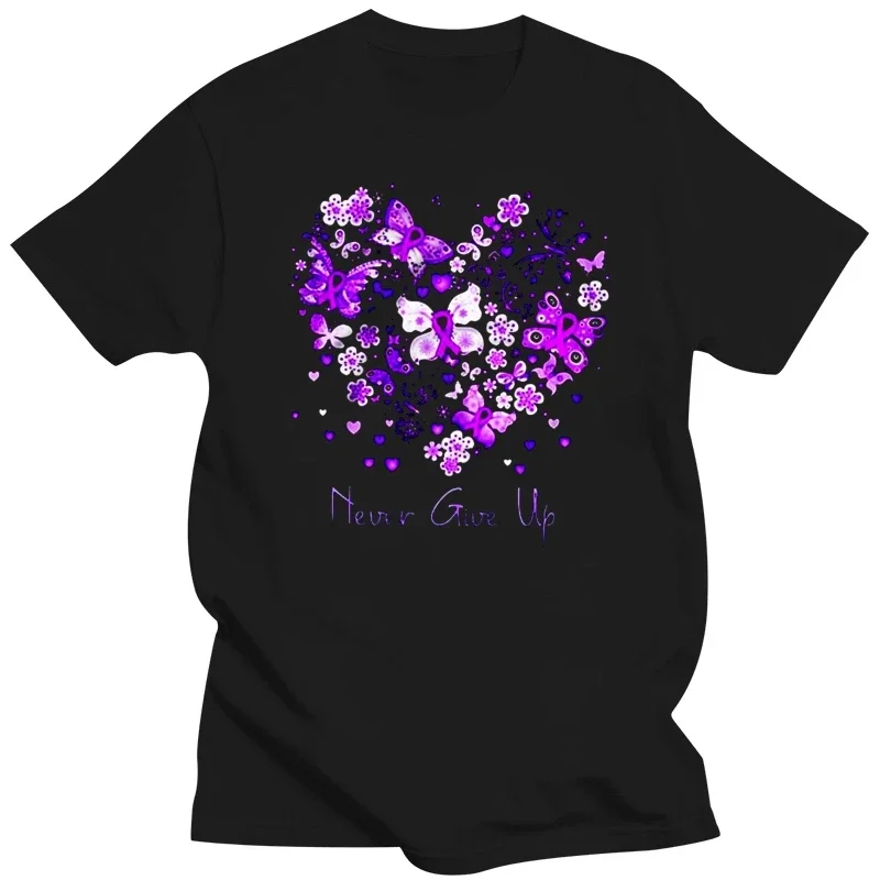 

LBVR Men Funny T Shirt Fashion tshirt Never Give Up Fibromyalgia Awareness Butterly Heart Version Women t-shirt