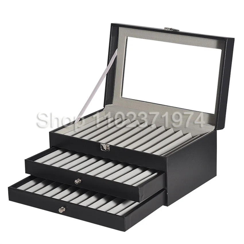 36 Slots Pen Display Box Retro pencil case Organizer Box, Glass Window Pen Display Case Storage Box Pen Collection Display