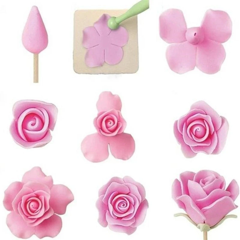 6Pcs/Set Rose Flower Fondant Cake Mold Sugar Craft Portable Decorating Cookie Cutter Mold Gum Paste Cutter Tool Decorating Tools