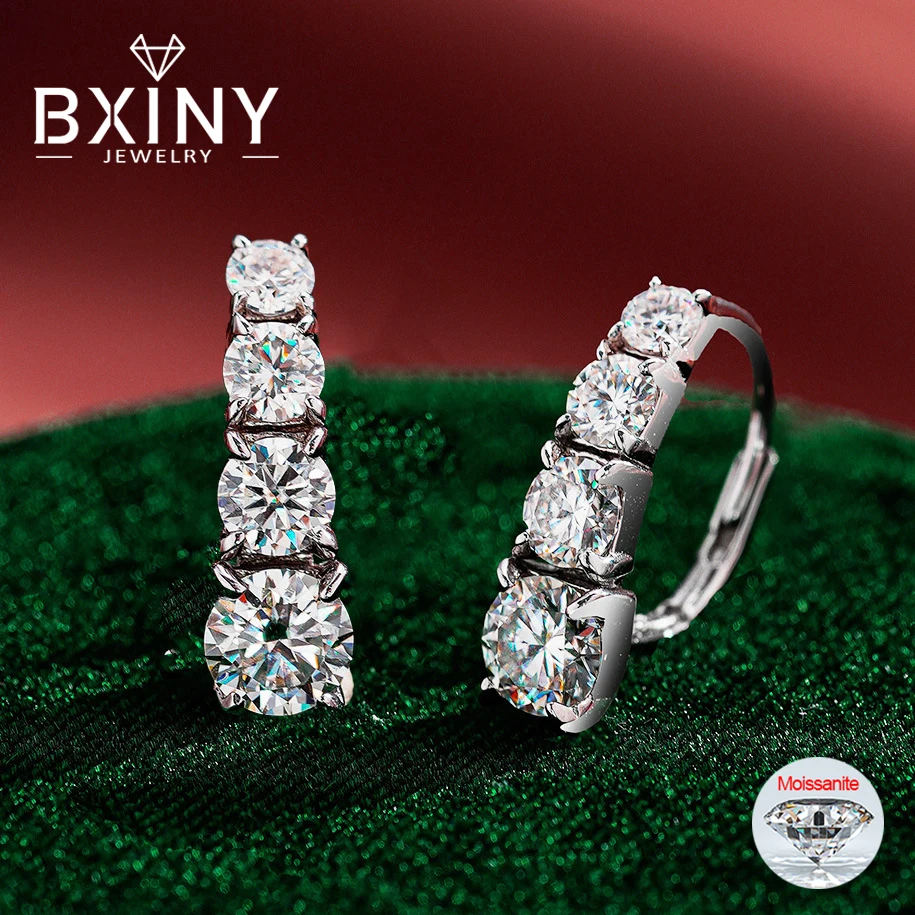 

Сертифицированные серьги-кольца BXINY GRA с муассанитом S925, серебро, 4 камня, цвет D, лабораторные бриллиантовые пряжки для ушей для женщин, свадебные подарки, ювелирные изделия