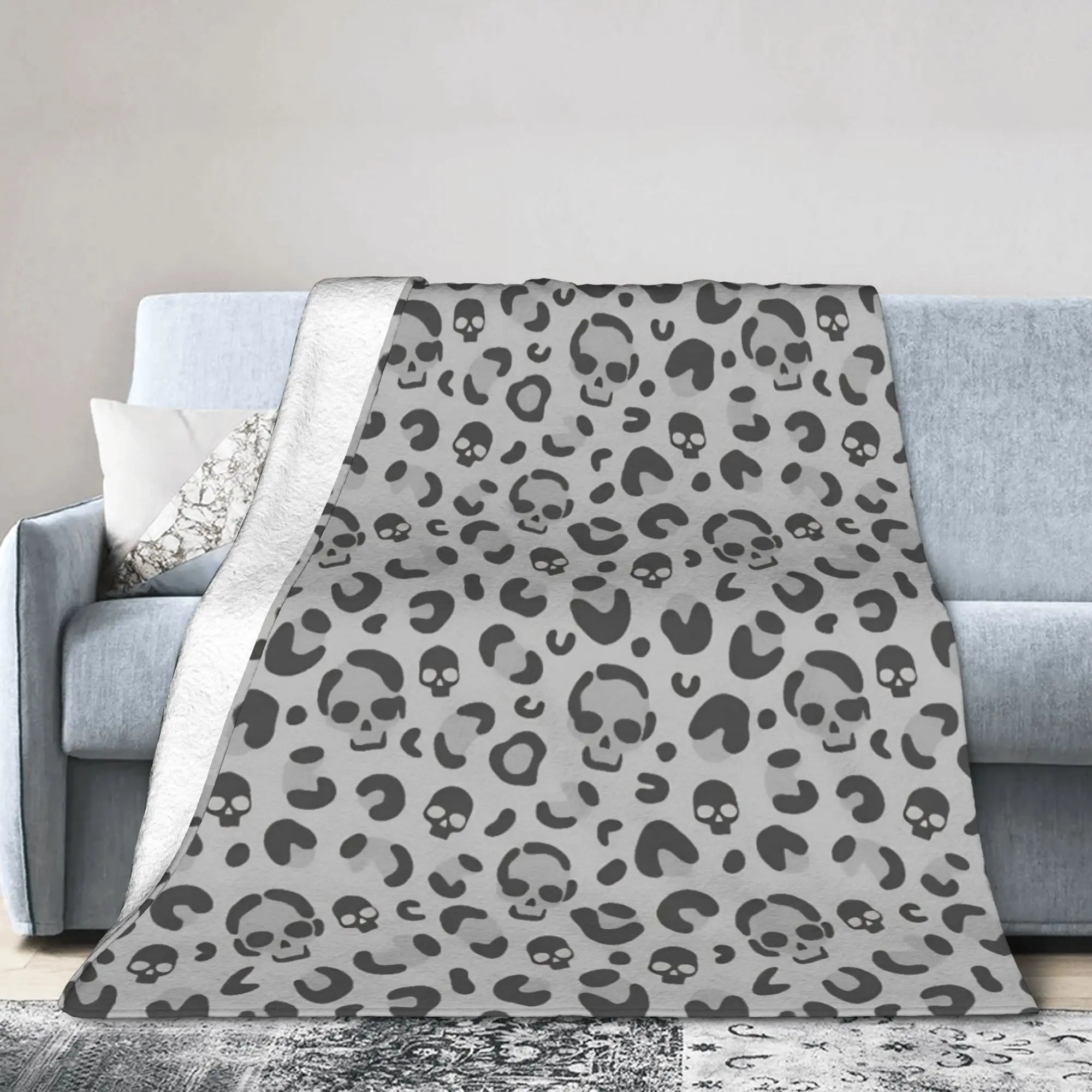 Leopard Skull Blankets Velvet Decoration Y2K Faux Fur Multi-function Super Soft Throw Blanket for Home Couch Rug Piece