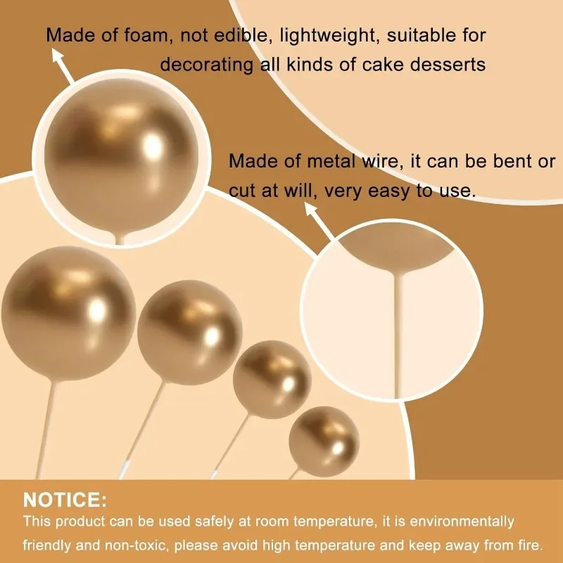 20 Pcs Ball Cake Topper Decorations Mini Balloons Cake Topper Sticks Gold Balls Cake Picks Topper Balls Decorations