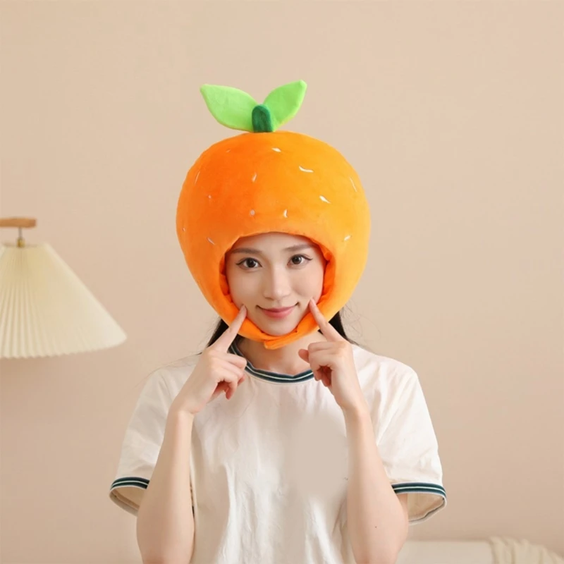 Plush Tangerine Hat Tangerine Headgear Dress Up for Carnival Halloween Costume Cosplay Party Cartoon Fruit Hat 6XDA