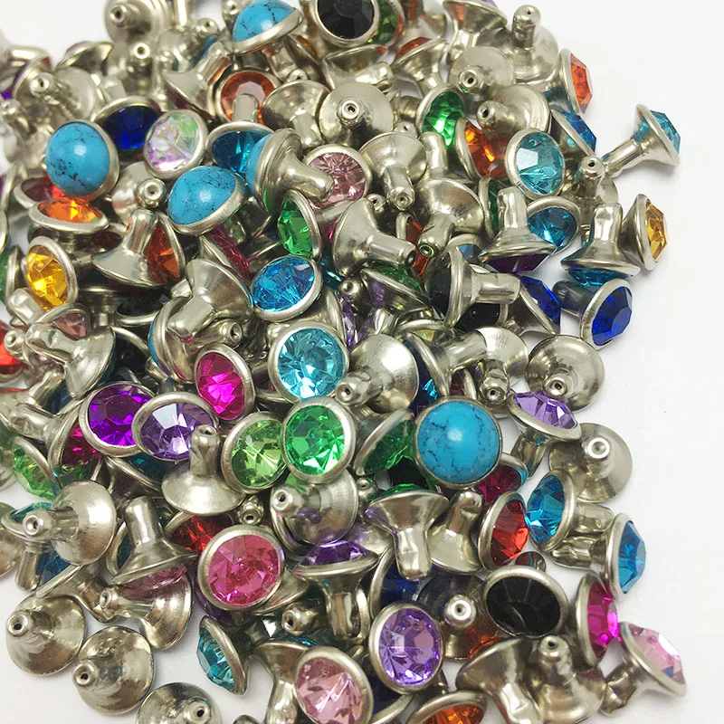 100pcs LuxeCraft Metal Rhinestone Rivets 7mm Colorful Crystal Spikes for DIY Leather Crafts Fashion Accessory for Handbag Wallet