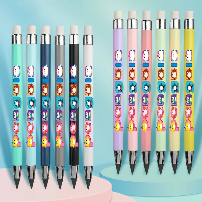 Confezione da 12 colori con motivo testo pinguino, matita eterna, colore macaron, non facile da rompere, matita per schizzi per studenti