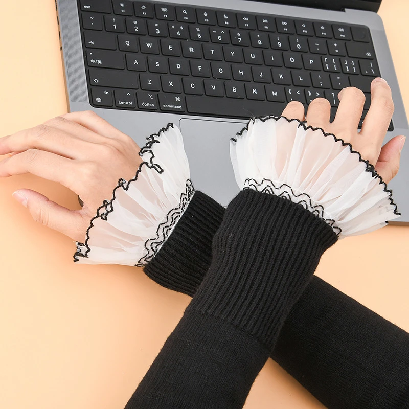 الدانتيل الزخرفية شير متوهج كاذبة الأكمام سترة البلوزات قميص فستان اكسسوارات مطاطا كشكش انفصال المعصم الأصفاد