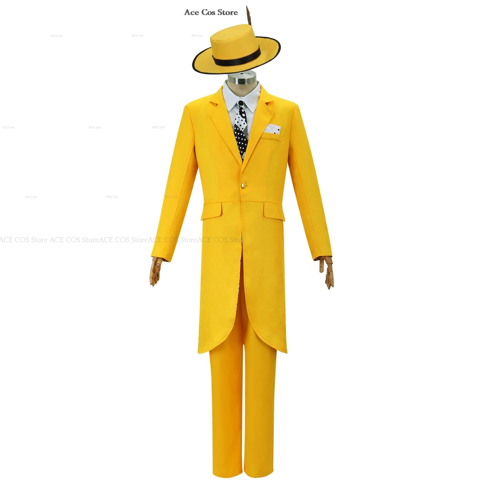 Green Mask Face Stanley Cosplay Comic Film Costume Hat Máscara Big Jim Head Clothes Carry Comedy Halloween Party Men Yellow Suit