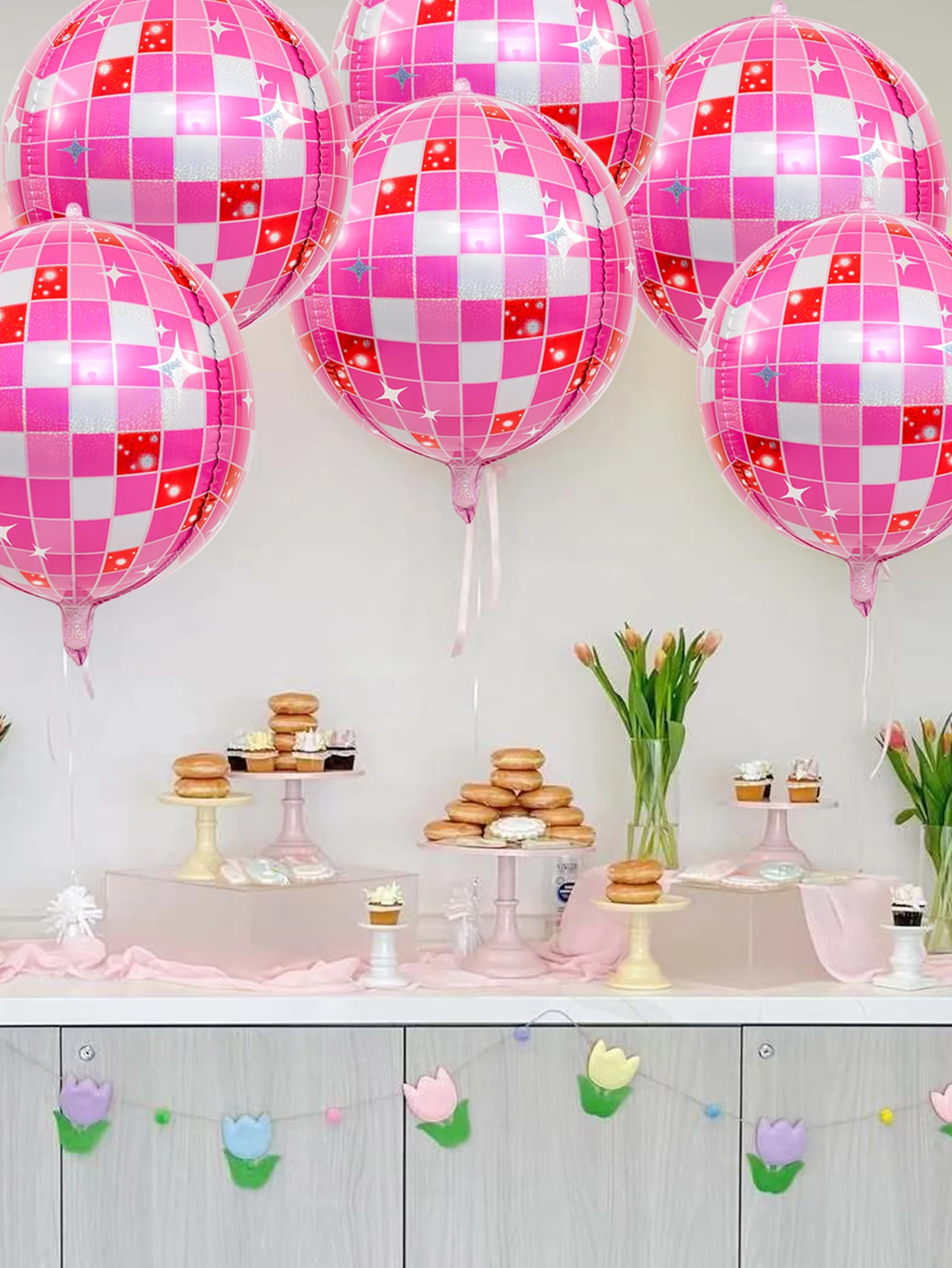 6 Stück rosa 22 Zoll 4D-Disco-Luftballons werden für Damen-Geburtstagsparty-Layout, Schlafzimmer-Layout, Junggesellenabschied vor dem Hochzeit verwendet