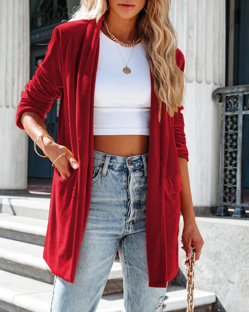 Spring Autumn Casual Women Velvet Cardigan Coats Solid Color Long Sleeve Button Loose Vintage Streetwear Sexy Coats Outerwear