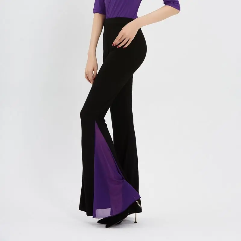 

Elegant Women Wide Leg Trousers Elegant Flared Pants Latin Ballroom Belly Dance Pant Practice Pole Dance Model Runway Pants Z401