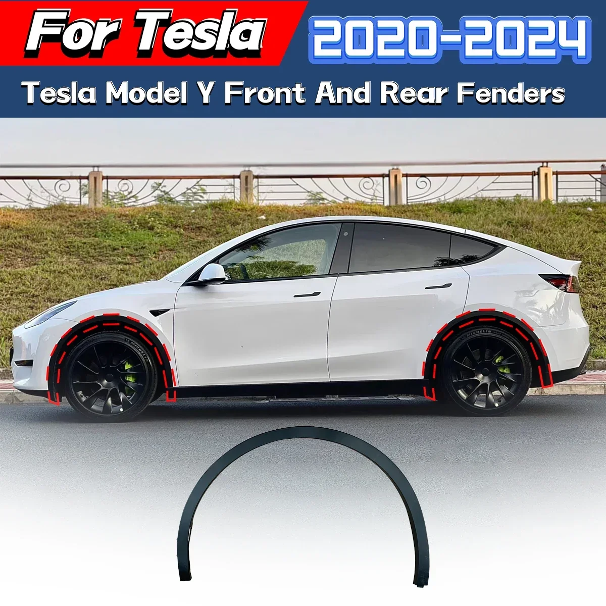 For Tesla Model Y 2020 2021 2022 2023 2024 Front and Rear Wheel Arch Anti-scratch Fender Decorative Protective Cover Accessories