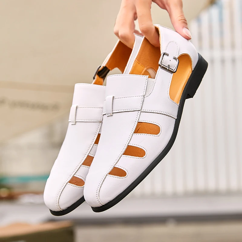 

Men Sandals with Low Heel Hollow Roman Style Buckle Comfortable Classic Men Sandals Sizes 39-46