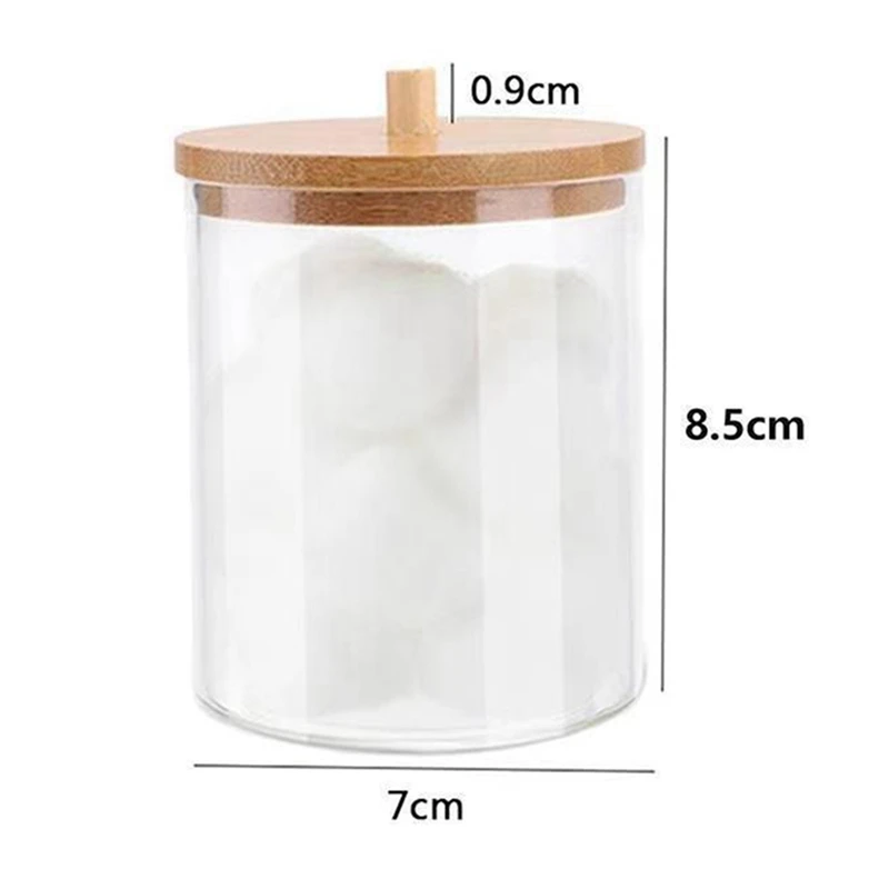 透明なプラスチック製の綿棒ディスペンサーとバスルーム用のqtipホルダー、バスソルト、ラウンド、アクリル、木材用の収納キャニスター