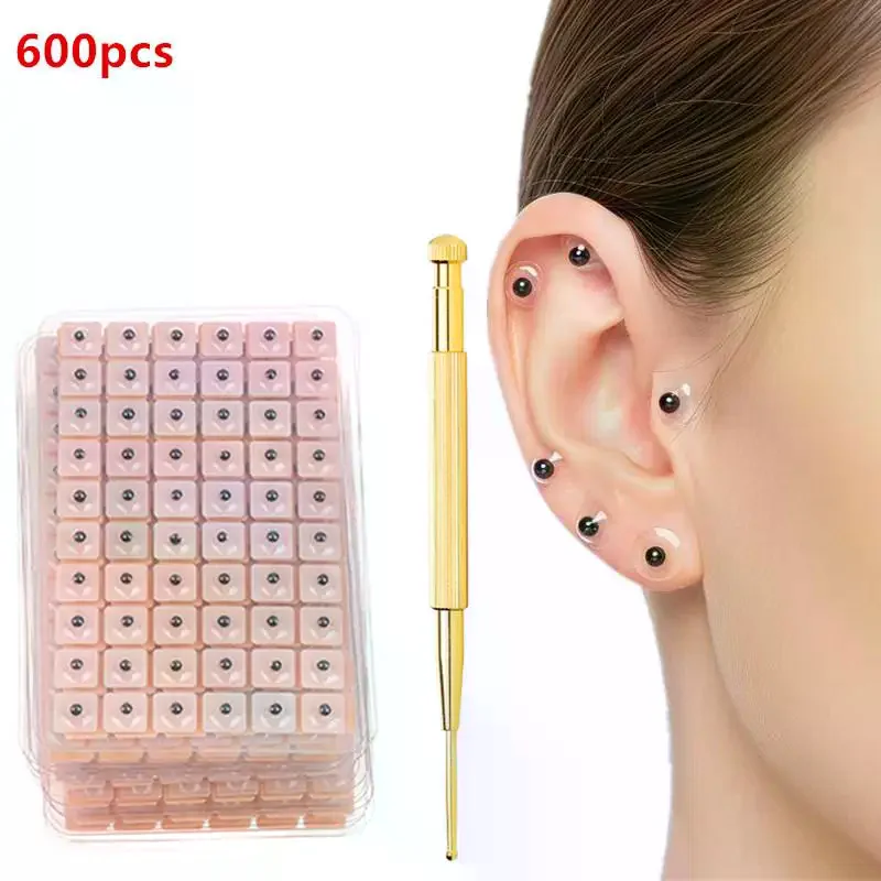Natural Red Bianstone Ear Massage Patches 600Pcs Magnetic Beads Acupuncture Stickers for Pressure Point Health Care