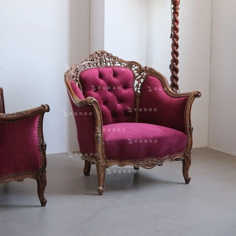 

Американское кресло-софа из массива дерева с резьбой в виде цветов, винтажное, для студии, для отдыха, французское ретро, для виллы, с высокой спинкой, кресло «Тигр»