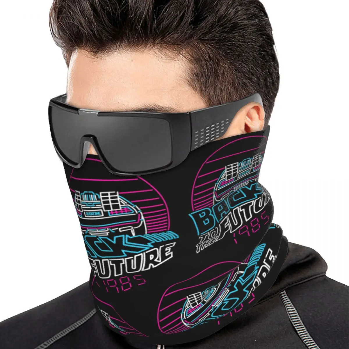 Back To The Future 80s Delorean Future 1985 Multifunctional Elastic Neck Gaiter Wind Proof Face Cover Bandana Unisex for Cycling