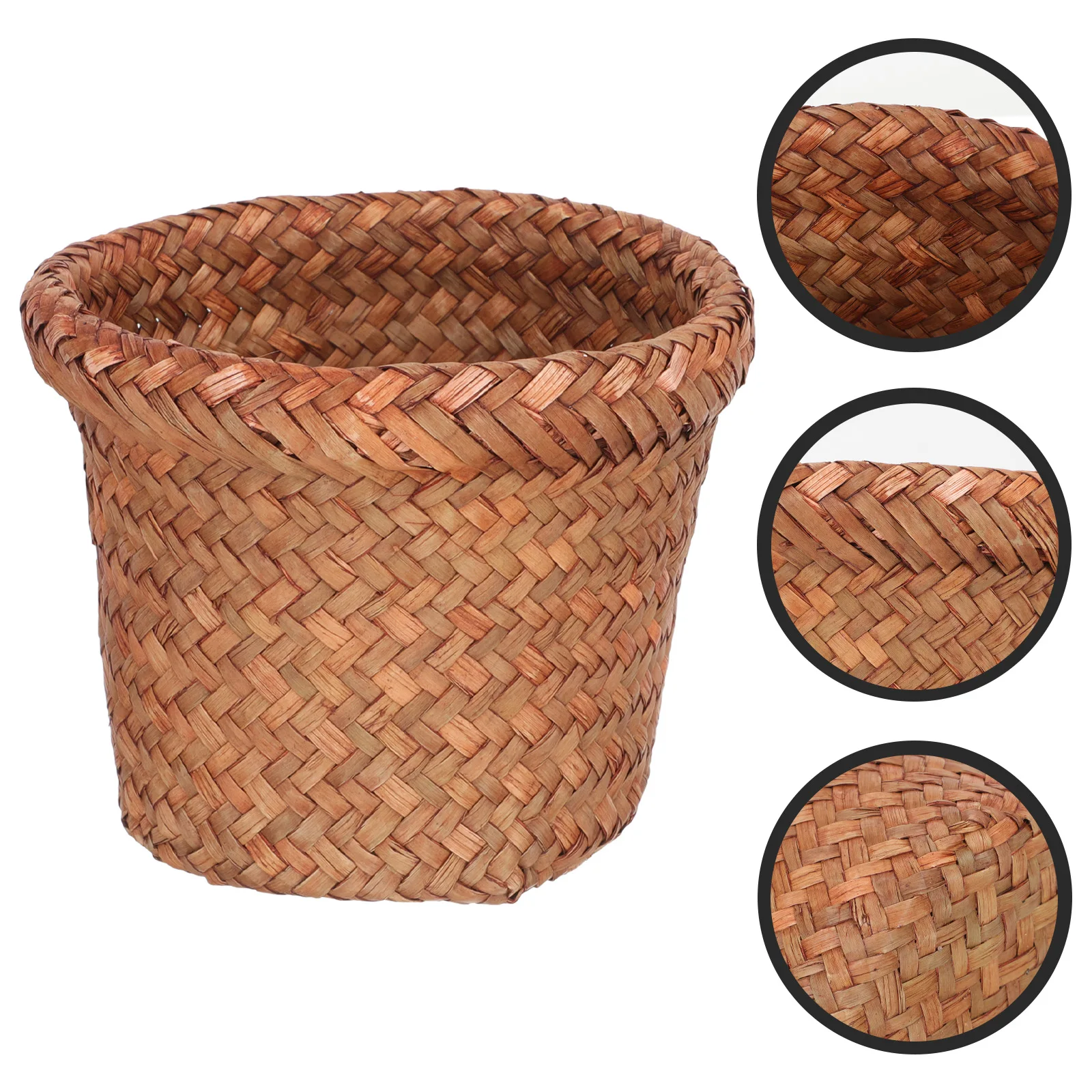 

Woven Trash Seagrass Wicker Storage Basket Trash Basket Waste Can Household Premium Material Practical Use