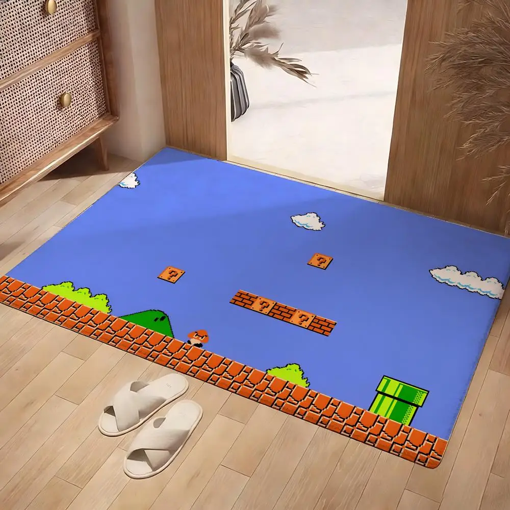 Anime Pixel Image Floor Mat Soft Flannel Rug Non-Slip Absorbent Mat For Bathroom Bedroom Home Decor