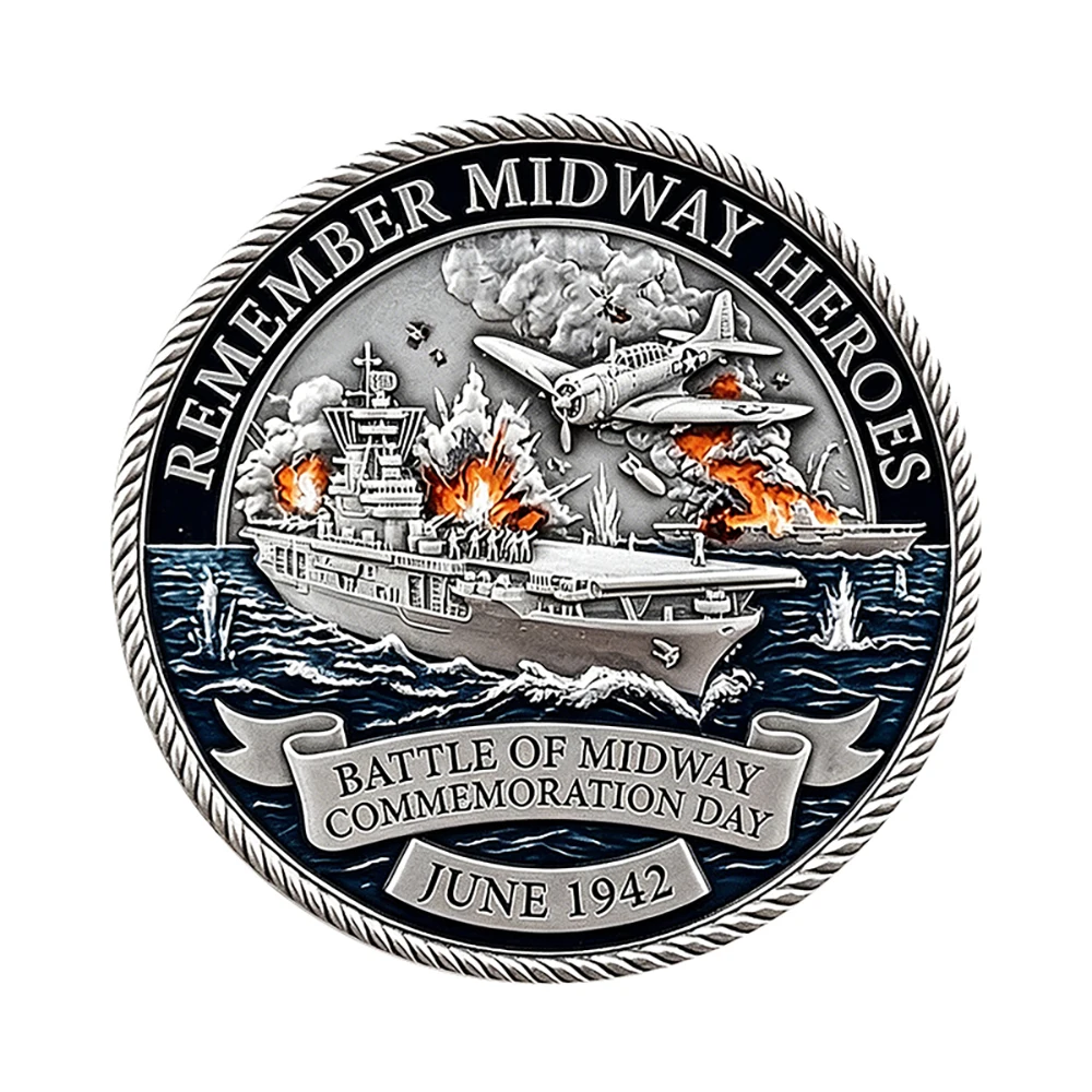 1pc Battle of Midway Heroes Challenge Coin Patriotic US Military Eagle Anchor Commemorative Coin History Souvenir Veteran Gifts
