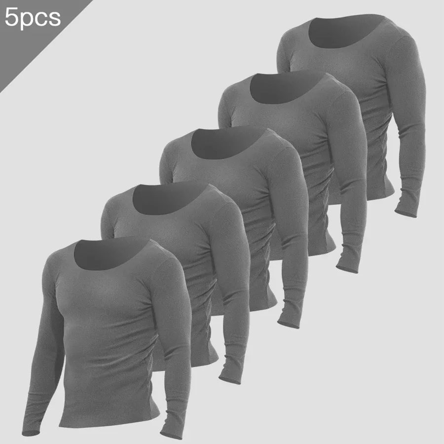 

5PCS Men's fleece-lined and thickened long-sleeved thermal undershirt for autumn and winter. A single-piece warm top, slim-fitti