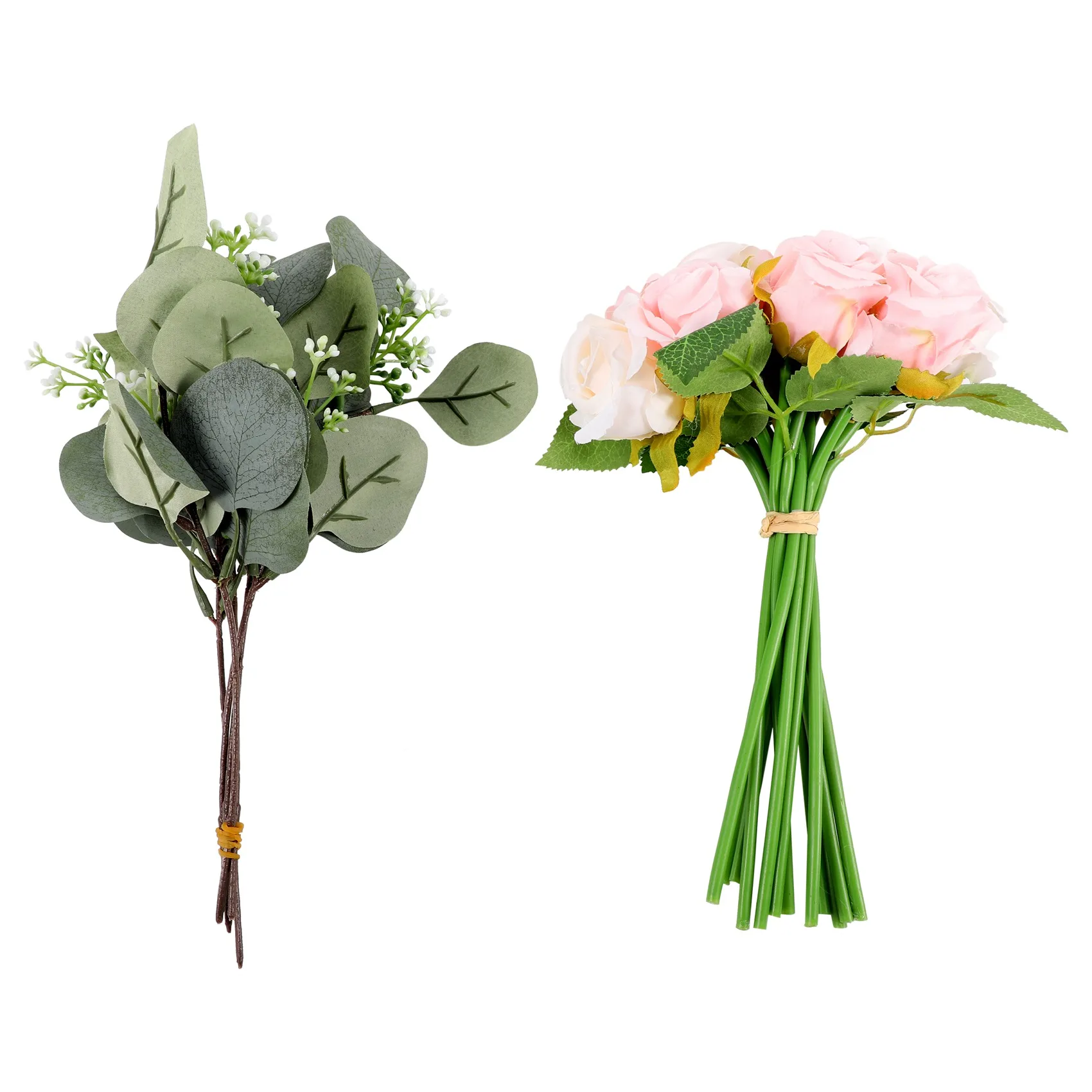 17Pcs Artificial Rose Flowers, 12 Silk Flowers Rose and 5 Artificial Eucalyptus Leaves Stems in Bulk, for Wedding Party