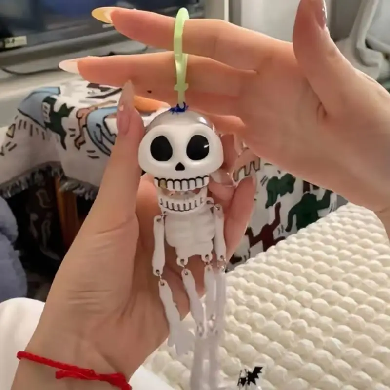 Skelett-Schlüsselanhänger mit Zugschnur, lustiger Neuartiger Plastik-Taschenanhänger, langlebiger Rucksack-Anhänger für Halloween-Party-Geschenke – Detail 15