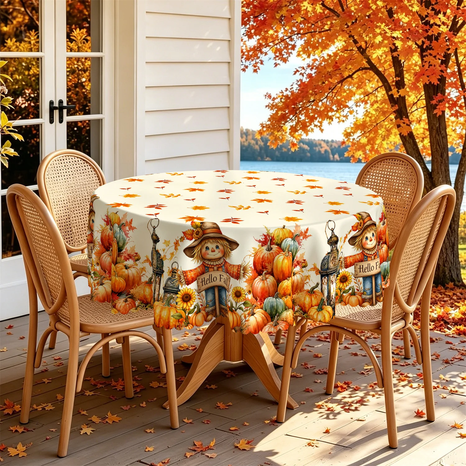 1 set of vintage scarecrow pumpkin street lamps with autumn fallen leaves, in a retro country style, suitable for a farmhousezyc