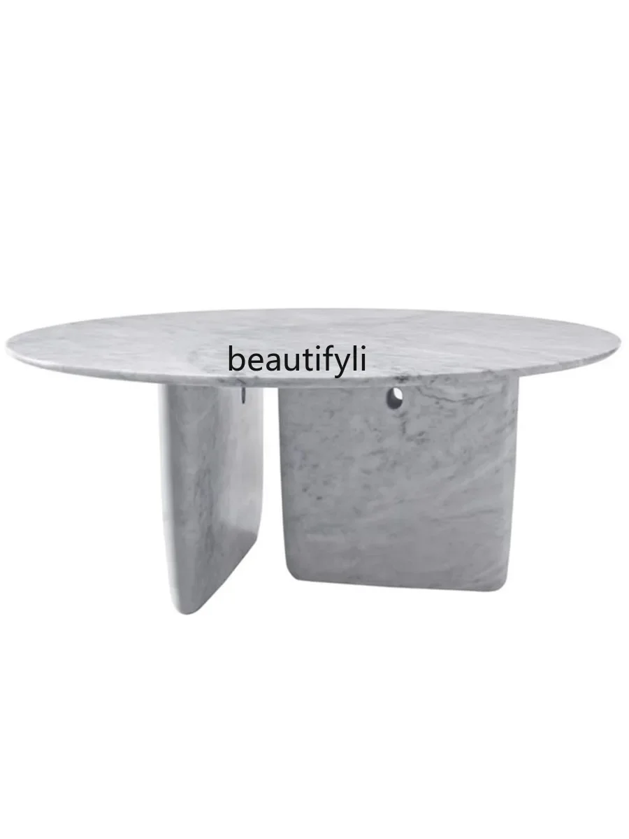 

Modern simple pure natural black and white root marble dining table round sales department villa negotiation table