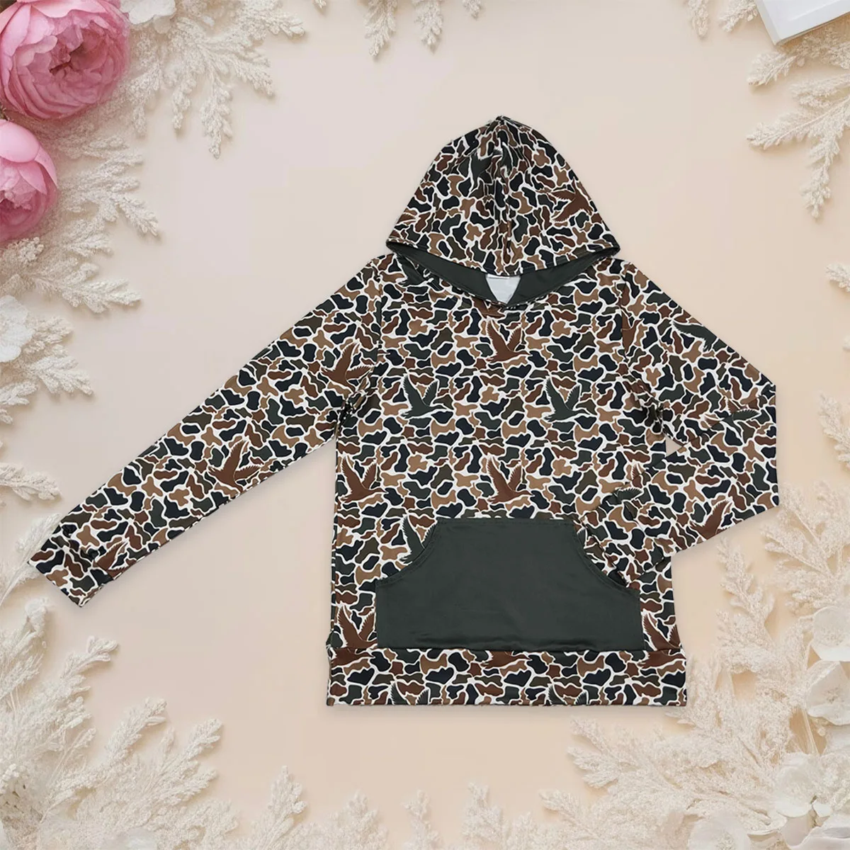 Adult Men Brown Ducks Camo Long Sleeves Southern Shirt Tee Pockets Hoodies Tops Jackets Women One Piece Clothing Wholesale