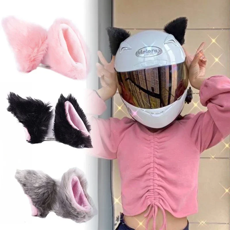 1Pair Cat Plush Ears Helmet Decor Cute Motorbike Cycling Styling Helmet Decorate Sticker Accessories Cosplayer Decoration Gift