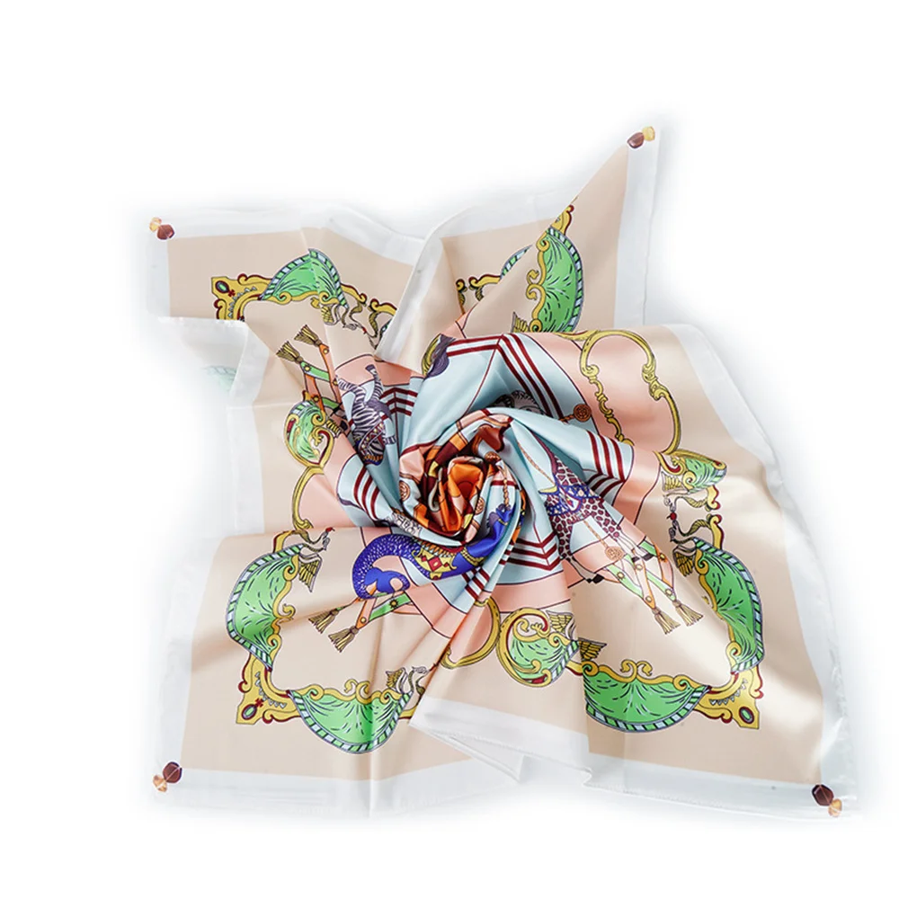 2024 spring high-grade imitation silk scarf square high-grade printed polyester silk scarf bag strap with hand gifts