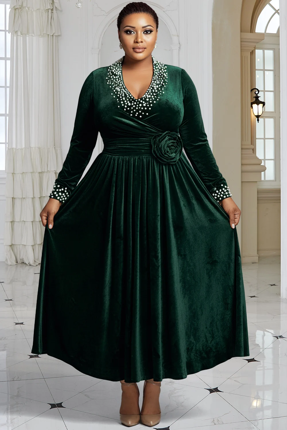 

Plus Size Prom Black Round Neck Long Sleeve Asymmetric Hem Elegant See Through Lace Maxi Dresses