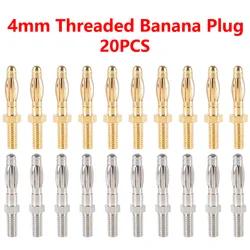 20Pcs Uninsulated Banana Plug 4mm Thread Bolt Fitted for M4 Panel Installation Screw Connector Copper Nickel Plating