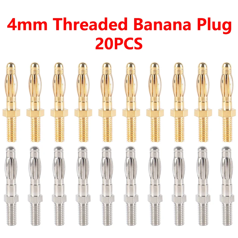20Pcs Uninsulated Banana Plug 4mm Thread Bolt Fitted for M4 Panel Installation Screw Connector Copper Nickel Plating