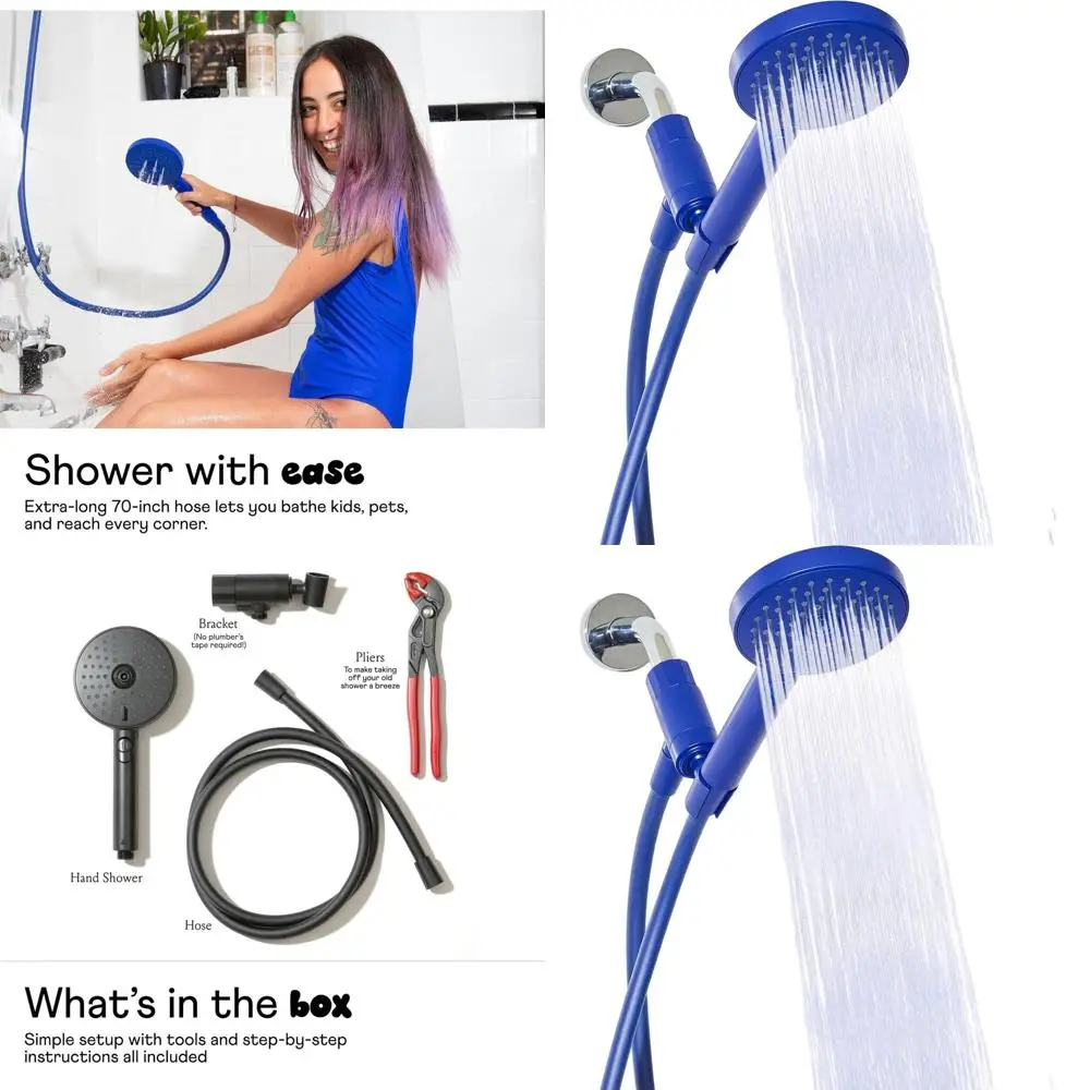

Handheld Shower with 3 Spray Modes, 70-Inch Hose, Eco-Friendly, Easy Install, High-Pressure Performance - Blue
