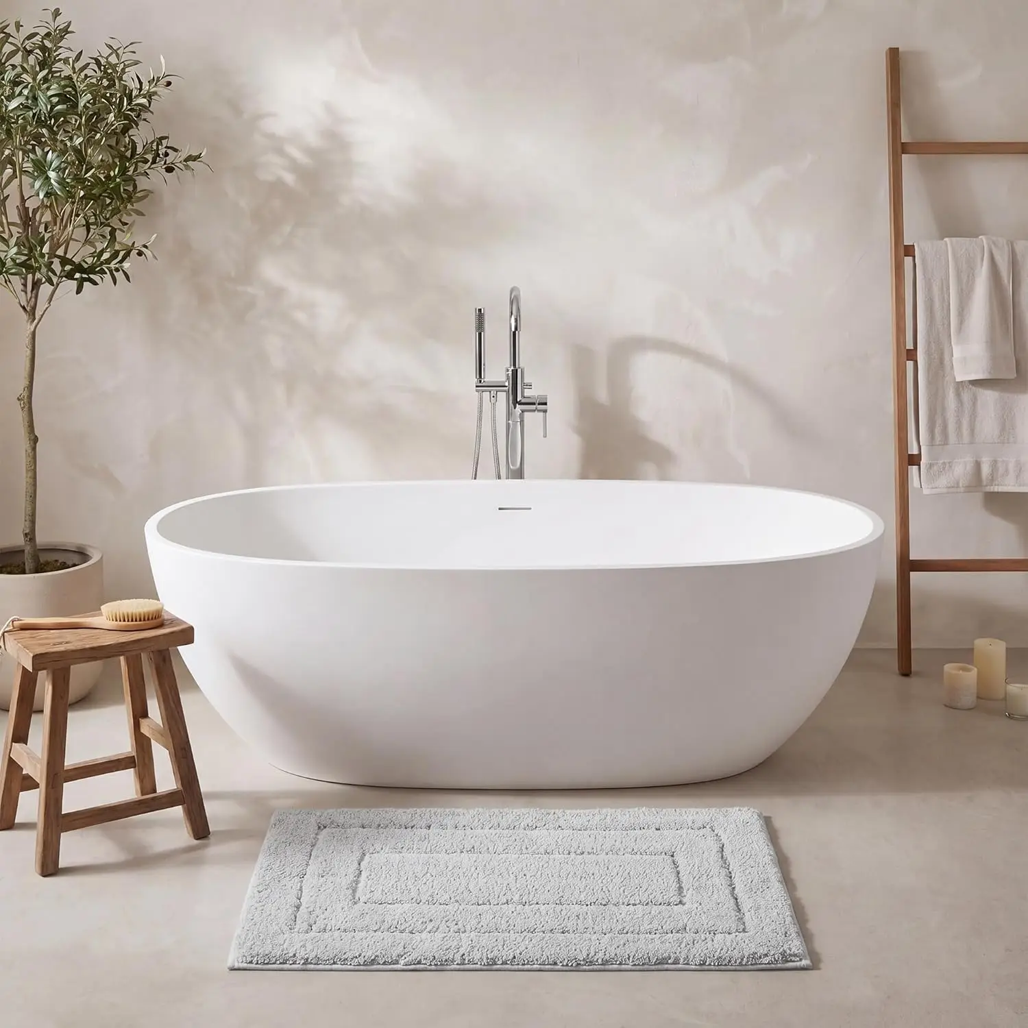 Gray Bathroom Rug 32x20 Inch, Non-Slip Bath Mat Super Soft Absorbent Microfiber for Tub Shower Floor
