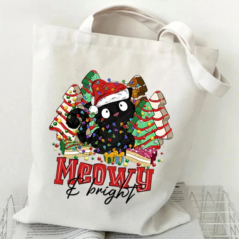 

Christmas Santa Cat Women Shoulder Bag Harajuku Shopper Shopping Bag Ladies Reusable Large Capacity Handbag Casual Tote Bags