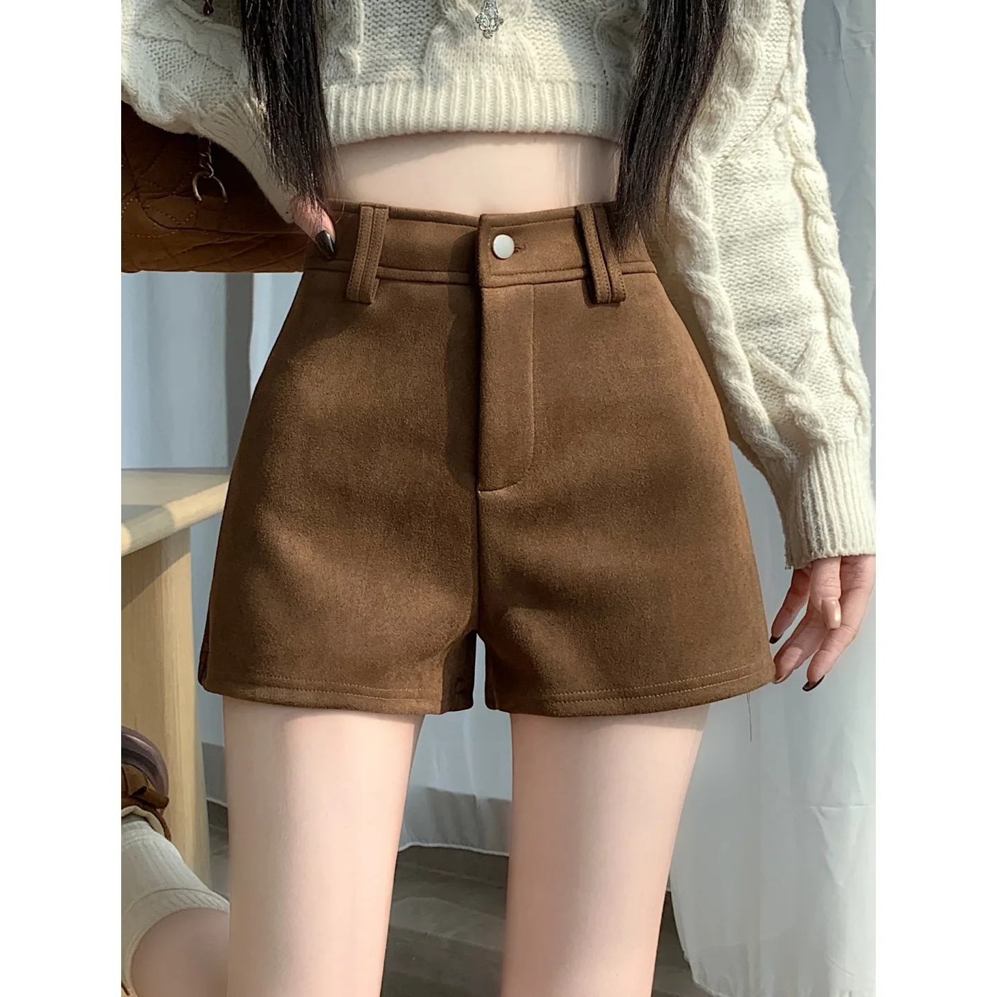Short en daim épais pour femme, nouveau Style, mode haute qualité, décontracté, Slim Fit, ligne A, jambes larges, automne hiver